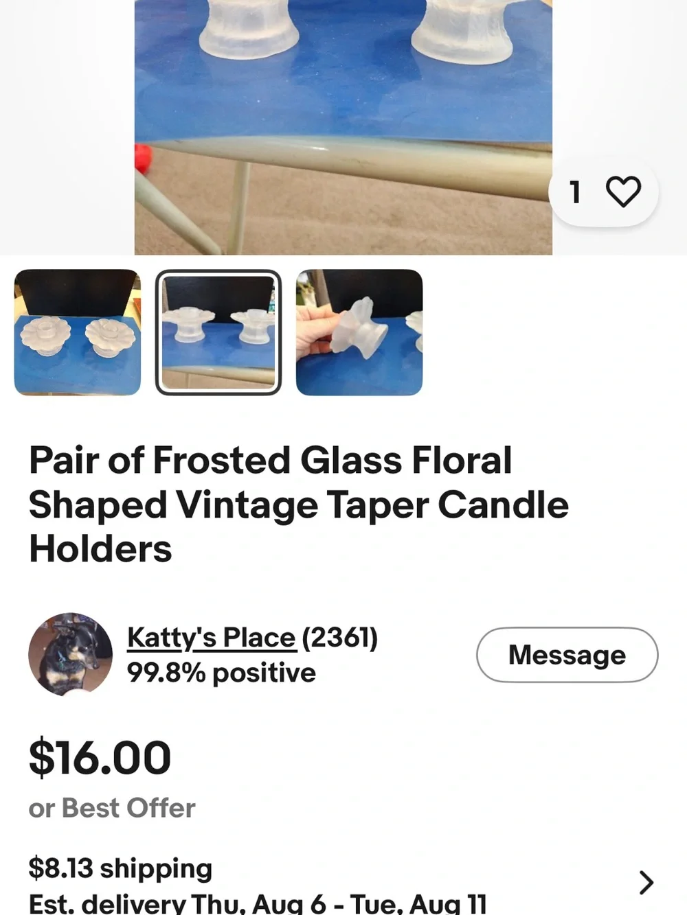 Vintage Versatile Frosted Glass Floral Tea Light or Taper Candle Holders (3 ea)